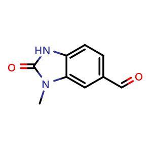 Chemical structure of 3-Methyl-2-oxo-2,3-dihydro-1H-benzo[d]imidazole-5-carbaldehyde , CAS 1236365-13-1, AChemBlock AD288079