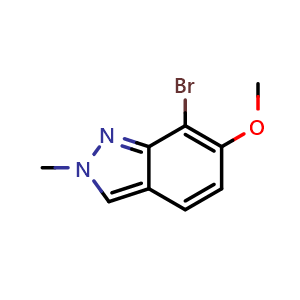 Chemical structure of 7-Bromo-6-methoxy-2-methyl-2H-indazole , CAS 2921739-49-1, AChemBlock AD288095