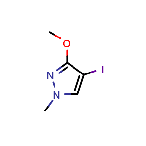 Chemical structure of 4-Iodo-3-methoxy-1-methyl-1H-pyrazole , CAS 2203986-20-1, AChemBlock AD288101