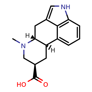 Chemical structure of (6AR,9R,10aR)-7-methyl-4,6,6a,7,8,9,10,10a-octahydroindolo[4,3-fg]quinoline-9-carboxylic acid , CAS 5878-43-3, AChemBlock AD288103