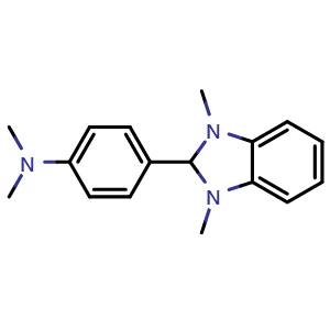 Chemical structure of 4-(1,3-Dimethyl-2,3-dihydro-1H-benzimidazol-2-yl)-N,N-dimethylaniline , CAS 302818-73-1, AChemBlock AD288104