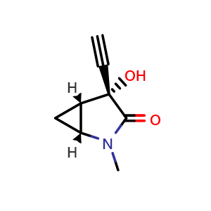 Chemical structure of (1R,4R,5S)-4-ethynyl-4-hydroxy-2-methyl-2-azabicyclo[3.1.0]hexan-3-one , CAS 2493984-07-7, AChemBlock AD288113