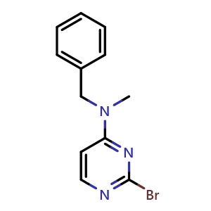 Chemical structure of N-benzyl-2-bromo-N-methylpyrimidin-4-amine , CAS 1209459-73-3, AChemBlock AD288116