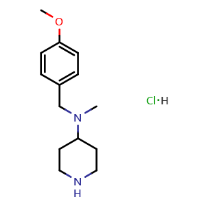 Chemical structure of N-(4-Methoxybenzyl)-N-methylpiperidin-4-amine hydrochloride , CAS 1353974-46-5, AChemBlock AD288117