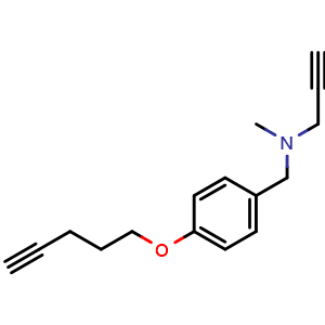 Chemical structure of N-Methyl-N-(4-(pent-4-yn-1-yloxy)benzyl)prop-2-yn-1-amine , CAS 1402222-25-6, AChemBlock AD288120