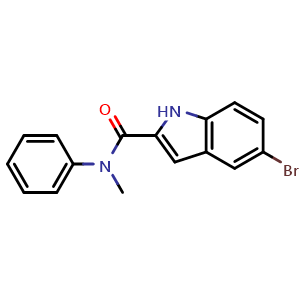Chemical structure of 5-Bromo-N-methyl-N-phenyl-1H-indole-2-carboxamide , CAS 2860499-50-7, AChemBlock AD288124