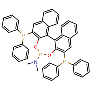 Chemical structure of (11bR)-2,6-Bis(diphenylphosphino)-N,N-dimethyldinaphtho[2,1-d:1',2'-f]-1,3,2-dioxaphosphepin-4-amine , CAS 913617-04-6, AChemBlock AD288127