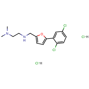 Chemical structure of N1-((5-(2,5-Dichlorophenyl)furan-2-yl)methyl)-N2,N2-dimethylethane-1,2-diamine dihydrochloride , CAS 1049711-90-1, AChemBlock AD288129