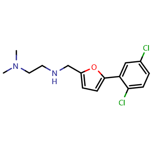 Chemical structure of N1-((5-(2,5-Dichlorophenyl)furan-2-yl)methyl)-N2,N2-dimethylethane-1,2-diamine , CAS 880815-15-6, AChemBlock AD288130