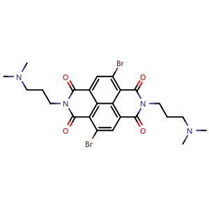 Chemical structure of 4,9-Dibromo-2,7-bis(3-(dimethylamino)propyl)benzo[lmn][3,8]phenanthroline-1,3,6,8(2h,7h)-tetraone , CAS 1375748-41-6, AChemBlock AD288132