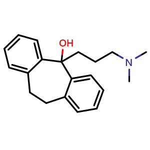 Chemical structure of 5-(3-(Dimethylamino)propyl)-10,11-dihydro-5H-dibenzo[a,d][7]annulen-5-ol , CAS 1159-03-1, AChemBlock AD288133