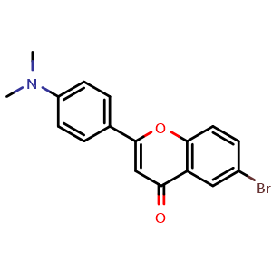Chemical structure of 6-Bromo-2-(4-(dimethylamino)phenyl)-4H-chromen-4-one , CAS 871101-27-8, AChemBlock AD288142