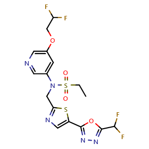 Chemical structure of N-[5-(2,2-difluoroethoxy)-3-pyridyl]-N-[[5-[5-(difluoromethyl)-1,3,4-oxadiazol-2-yl]thiazol-2-yl]methyl]ethanesulfonamide , CAS 2653255-56-0, AChemBlock AD288163