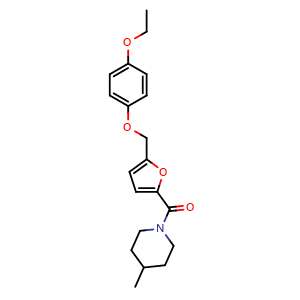 Chemical structure of (5-((4-ethoxyphenoxy)methyl)furan-2-yl)(4-methylpiperidin-1-yl)methanone , CAS 438471-96-6, AChemBlock AD288167