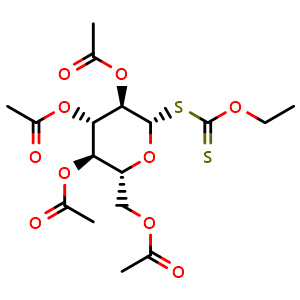 Chemical structure of 1-Thio-beta-D-glucopyranose2,3,4,6-tetraacetate1-(O-ethylcarbonodithioate) , CAS 13639-54-8, AChemBlock AD288173