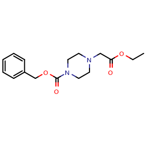 Chemical structure of benzyl 4-(2-ethoxy-2-oxoethyl)piperazine-1-carboxylate , CAS 1958100-20-3, AChemBlock AD288187