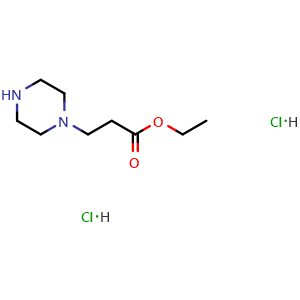 Chemical structure of Ethyl 3-(piperazin-1-yl)propanoate dihydrochloride , CAS 496808-06-1, AChemBlock AD288191
