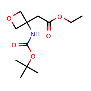 Chemical structure of Ethyl 2-(3-((tert-butoxycarbonyl)amino)oxetan-3-yl)acetate , CAS 1416323-06-2, AChemBlock AD288204