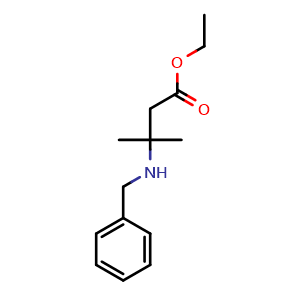 Chemical structure of Ethyl 3-(benzylamino)-3-methylbutanoate , CAS 17945-54-9, AChemBlock AD288208