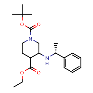 Chemical structure of Ethyl 1-Boc-3-[[(R)-1-phenylethyl]amino]piperidine-4-carboxylate , CAS 848591-74-2, AChemBlock AD288210