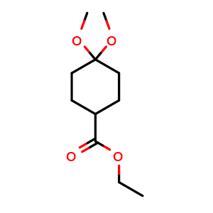 Chemical structure of Ethyl 4,4-dimethoxycyclohexane-1-carboxylate , CAS 107704-10-9, AChemBlock AD288213