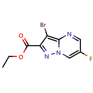 Chemical structure of Ethyl 3-bromo-6-fluoropyrazolo[1,5-a]pyrimidine-2-carboxylate , CAS 1868129-06-9, AChemBlock AD288215