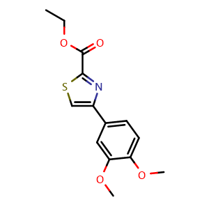 Chemical structure of 2-Thiazolecarboxylic acid, 4-(3,4-dimethoxyphenyl)-, ethyl ester , CAS 1266677-02-4, AChemBlock AD288224