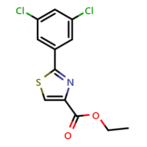 Chemical structure of Ethyl 2-(3,5-dichlorophenyl)thiazole-4-carboxylate , CAS 132089-38-4, AChemBlock AD288227