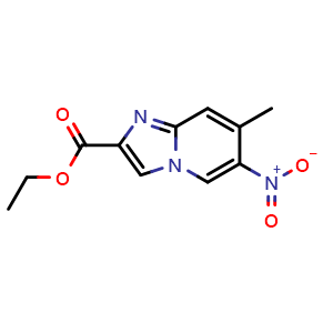 Chemical structure of 7-Methyl-6-nitro-imidazo[1,2-a]pyridine-2-carboxylic acid ethyl ester , CAS 132272-53-8, AChemBlock AD288231