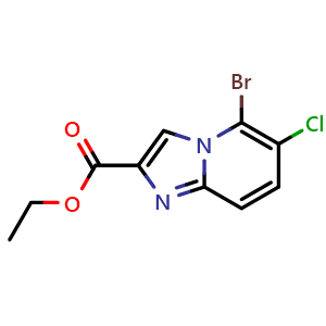 Chemical structure of Ethyl 5-bromo-6-chloroimidazo[1,2-a]pyridine-2-carboxylate , CAS 2090584-57-7, AChemBlock AD288232