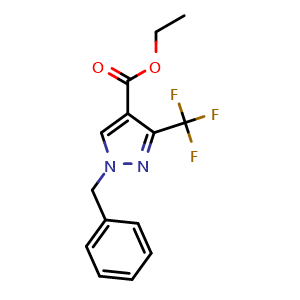 Chemical structure of Ethyl 1-benzyl-3-(trifluoromethyl)-1H-pyrazole-4-carboxylate , CAS 2088638-38-2, AChemBlock AD288236