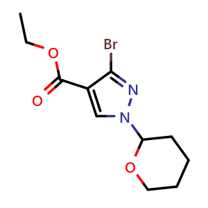 Chemical structure of Ethyl 3-bromo-1-(oxan-2-yl)-1H-pyrazole-4-carboxylate , CAS 2768321-74-8, AChemBlock AD288237