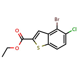 Chemical structure of Ethyl 4-Bromo-5-chlorobenzothiophene-2-carboxylate , CAS 2168046-93-1, AChemBlock AD288241