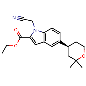 Chemical structure of Ethyl (S)-1-(cyanomethyl)-5-(2,2-dimethyltetrahydro-2H-pyran-4-yl)-1H-indole-2-carboxylate , CAS 3074099-82-1, AChemBlock AD288242
