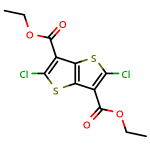 Chemical structure of Diethyl 2,5-dichlorothieno[3,2-b]thiophene-3,6-dicarboxylate , CAS 1268375-33-2, AChemBlock AD288255