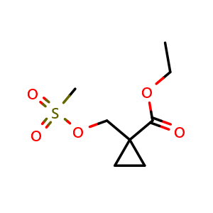 Chemical structure of ethyl 1-(methylsulfonyloxymethyl)cyclopropanecarboxylate , CAS 633335-73-6, AChemBlock AD288267