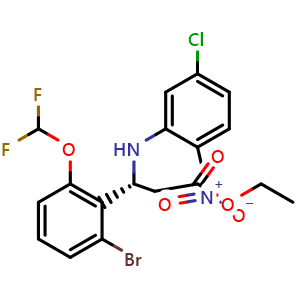 Chemical structure of Ethyl (R)-3-[2-Bromo-6-(difluoromethoxy)phenyl]-3-[(5-chloro-2-nitrophenyl)amino]propanoate , CAS 2135632-44-7, AChemBlock AD288269