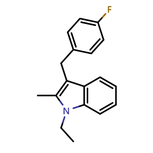 Chemical structure of 1-Ethyl-3-(4-fluorobenzyl)-2-methyl-1H-indole , CAS 2605317-40-4, AChemBlock AD288288