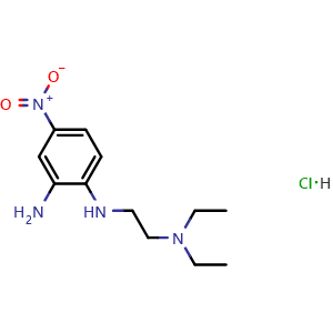 Chemical structure of N1-(2-(Diethylamino)ethyl)-4-nitrobenzene-1,2-diamine hydrochloride , CAS 5099-23-0, AChemBlock AD288290