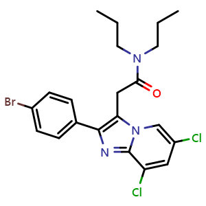 Chemical structure of 2-(4-Bromophenyl)-6,8-dichloro-N,N-dipropylimidazo[1,2-a]pyridine-3-acetamide , CAS 2365171-43-1, AChemBlock AD288301