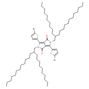 Chemical structure of 3,6-Bis(5-bromothiophen-2-yl)-2,5-bis(2-decyltetradecyl)-2,5-dihydropyrrolo[3,4-c]pyrrole-1,4-dione , CAS 1224430-28-7, AChemBlock AD288345