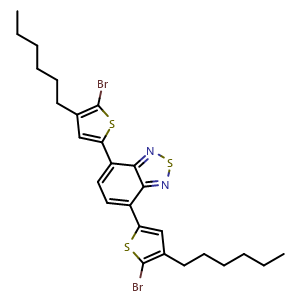 Chemical structure of 4,7-Bis(5-bromo-4-hexylthiophen-2-yl)benzo[c][1,2,5]thiadiazole , CAS 444579-39-9, AChemBlock AD288364