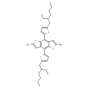 Chemical structure of 2,6-Dibromo-4,8-bis(5-(2-ethylhexyl)thiophen-2-yl)benzo[1,2-b:4,5-b']dithiophene , CAS 1482447-24-4, AChemBlock AD288370