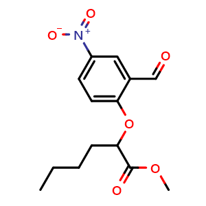Chemical structure of Methyl 2-(2-formyl-4-nitrophenoxy)hexanoate , CAS 335153-23-6, AChemBlock AD288371