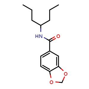 Chemical structure of N-(Heptan-4-yl)benzo[d][1,3]dioxole-5-carboxamide , CAS 745047-51-2, AChemBlock AD288385