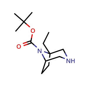 Chemical structure of tert-Butyl 1-ethyl-3,8-diazabicyclo[3.2.1]octane-8-carboxylate , CAS 2852765-77-4, AChemBlock AD288388