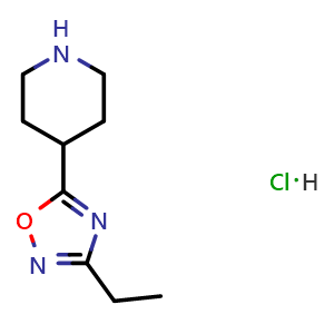 Chemical structure of 3-Ethyl-5-(piperidin-4-yl)-1,2,4-oxadiazole (hydrochloride) , CAS 1260890-46-7, AChemBlock AD288389