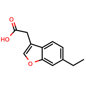 Chemical structure of 2-(6-Ethylbenzofuran-3-yl)acetic acid , CAS 26286-61-3, AChemBlock AD288393