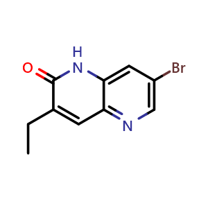 Chemical structure of 7-Bromo-3-ethyl-1,5-naphthyridin-2(1H)-one , CAS 2855060-34-1, AChemBlock AD288394