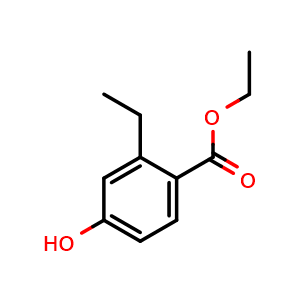 Chemical structure of 2-Ethyl-4-hydroxybenzoic acid ethyl ester , CAS 851334-79-7, AChemBlock AD288409